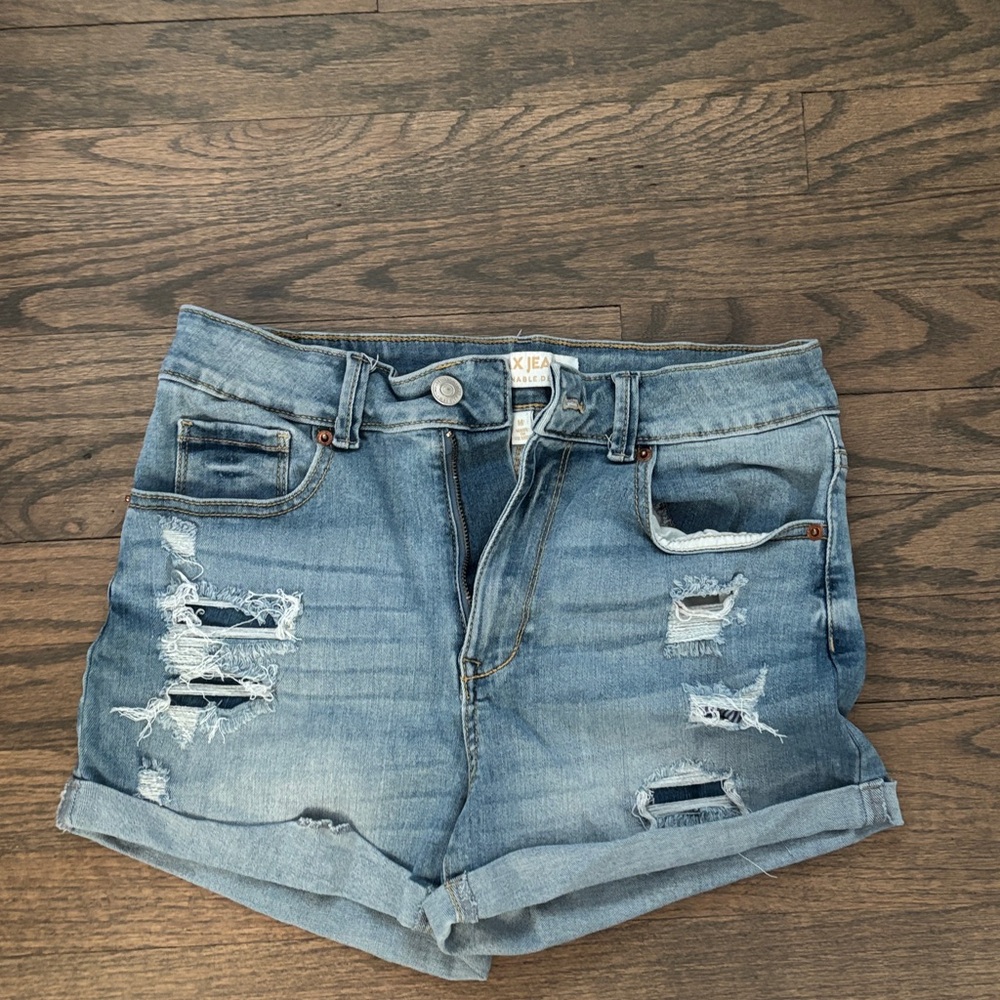 Wax Jean Light Blue Distressed Roll-Cuff Women's Denim Shorts